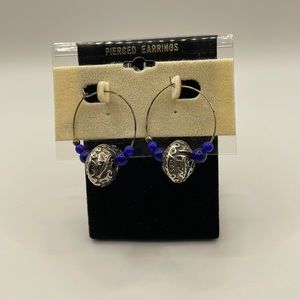 Silver hoop Earrings with Blue and Silver Beads